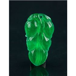 Burma Green Jadeite Carved Leaf Pendant