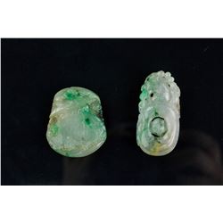 2 PC Burma Green Jadeite Carved Pendant