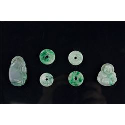 6 PC Assorted Burma Green Jadeite Carved Pendants