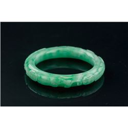 Burma Green Jadeite Carved Bangle