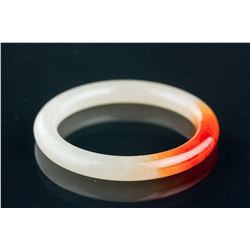 Burma White and Red Jadeite Carved Bangle