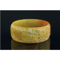 Burma Yellow Jadeite Carved Bangle