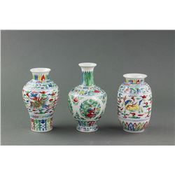 3 PC Chinese Doucai Porcelain Vase Chenghua Mark