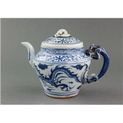 Chinese Yuan Style Blue and White Porcelain Teapot