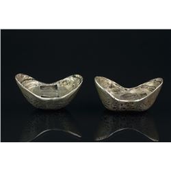 Pair Chinese Silver Yuanbao (Boat) Money