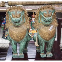 Pair Thai Bronze Lion Statue with Tags