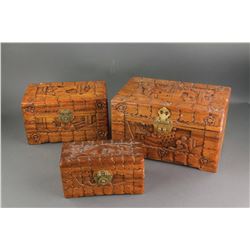 3 PC Chinese Camphor Wood Jewellery Box