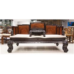 Rosewood Opium Bed w/ Burl Wood Panel Insets