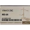Image 3 : 1964-D WASHINGTON SILVER QUARTER NGC MS64