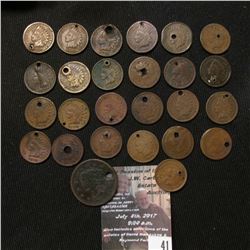 41.    Group of (26) Old United States One Cent Coins dating back to 1851, probably holed by Trapper