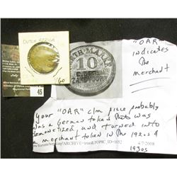 45.    "Werth Marke/1/Mark/"OAR"" Counter marked token with attribution by famous book author, Grego