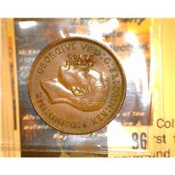 86.    1938 Great Britain Large Penny, EF+ countermarked "Colts/Patent", Hartford, Ct. and New York 