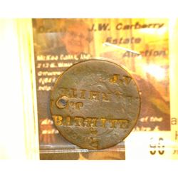 90.    1825 U.S. Large Cent countermarked in various directions "J.V. BARHITE", Hartland, Ohio. Acco