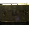 Image 2 : 100.10.5" x 10.5" x 17" Wooden box with cloth and metal strips covering, latches but no key, missing