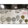 Image 1 : 104.Barritt, Dunlop, Iowa Set of (7) 1c, 2c, 5c, 10c, 25c, 50c & $1. Good for Tokens