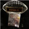 Image 2 : 167.Heavy Lead Glass Crystal University of "IOWA" Football paper weight. 2.25" x 4".