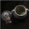Image 2 : 306.Hand Thrown Pottery Glazed lidded Vase similar to Blue Delft.