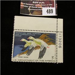 489.1977 U.S. Migratory Bird hunting Stamps, RW44, Unused, OG, Not hinged, Scarce Plate number corne