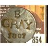 Image 1 : 854.1806 British Half Penny Counter marked "B, Grey, 1807 Obverse BB Second B has a Hammer through i