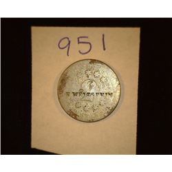 951.ND Shield Nickel Counter marked " H. Wettstein" Holder says from harvard, Ill.