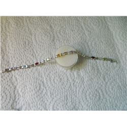 BRACELET - 9 OVAL FACETTED MULTI GEMSTONES & DIAMOND IN STERLING SILVER SETTING - RETAIL ESTIMATE $4