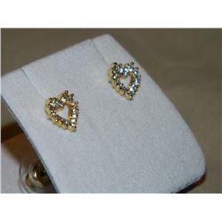 EARRINGS - GOLD TONE - CLEAR CRYSTALS IN HEART DESIGNED SETTING - NON-FEROUS