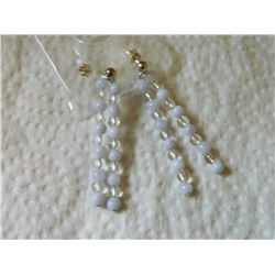 EARRINGS - NATURAL LIGHT BLUE AMAZONITE GEMSTONE BEADS & CLEAR BEADS - APPROX.2" LONG - 925 SILVER P