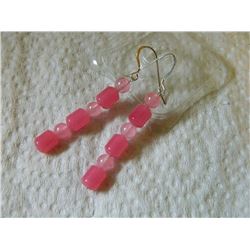 EARRINGS - NATURAL ROSE QUARTZ GEMSTONE BEADS - WITH SHEPHARD HOOKS