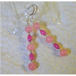EARRINGS - NATURAL ROSE QUARTZ GEMSTONE BEADS & SILVER BEADS - WITH SHEPHARD HOOKS