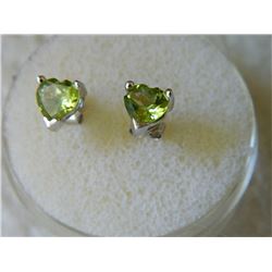 EARRINGS- HEART CUT PERIDOT IN STERLING SILVER STUD DESIGN SETTING - POST & BUTTERFLY BACKING - RETA