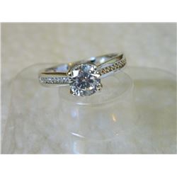 RING - 18K WHITE GOLD PLATED WITH ROUND FACETED SOLITAIRE CRYSTAL - RETAIL ESTIMATE $350