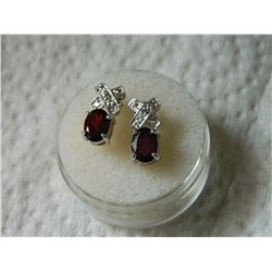EARRINGS - NEW GARNET & DIAMONDS IN STERLING SILVER SETTING - POST & BUTTERFLY BACKING - RETAIL ESTI