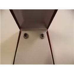 EARRINGS - BLUE SAPPHIRE & DIAMOND IN STERLING SILVER SETTING - WITH CERTIFICATE $400