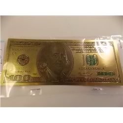 GOLD FOIL BILL - USA $100 .999 FINE GOLD FOIL BILL - NOT LEGAL TENDAR