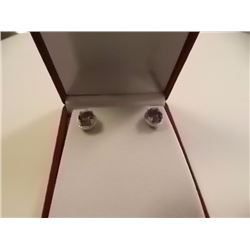 EARRINGS - AMETHYST & DIAMONDS IN STERLING SILVER SETTING - POST & BUTTERFLY BACKING - RETAIL ESTIMA