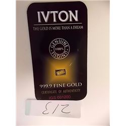 INVESTOR BAR - .9999 GOLD IVTON INVERTOR BAR - 1 GRAIN EACH - MINT SEALED WITH SERIAL NUMBERED & CER