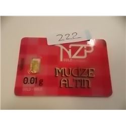 INVESTOR BAR - .995 GOLD 0.01 GRAM EACH - MINT SEALED BY NZP WITH SERIAL NUMBERED & CERTIFIED AUTHEN