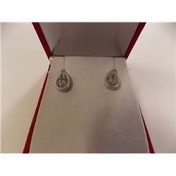 EARRINGS - NEW OVAL FACETED BLUE TOPAZ & ROUND FACETED YELLOW CHAMPAGNE DIAMONDS IN STERLING SILVER 