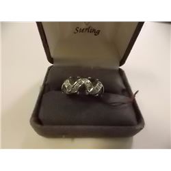 RING - TRILLIUM FACETED BLUE TOPAZ  IN 925 STERLING SILVER  ½" WIDE BAND SETTING - SIZE 7.5 - FROM E