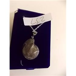 NECKLACE - GENUINE PREHISTORIC AMMONITE FOSSIL IN STERLING SILVER SETTING - ON ROPE