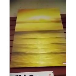FRAMED OIL ON CANVASS - SUNSET OVER OCEAN