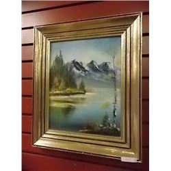 FRAMED OIL PICTURE - LAKE & MOUNTAINS