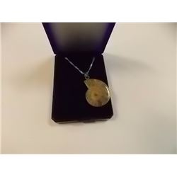 NECKLACE - GENUINE PREHISTORIC AMMONITE FOSSIL IN STERLING SILVER SETTING - ON ROPE