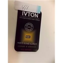 INVESTOR BAR -  .9999 GOLD IVTON INVERTOR BAR - 1 GRAIN EACH - MINT SEALED WITH SERIAL NUMBERED & CE