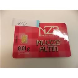 INVESTOR BAR - .995 GOLD 0.01 GRAM EACH - MINT SEALED BY NZP WITH SERIAL NUMBERED & CERTIFIED AUTHEN