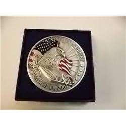 COMMEMORATIVE ROUND - SEPT 11, 2001 - UNITED IN MEMORY - 3" DIAMETER - IN ORIGINAL BOX