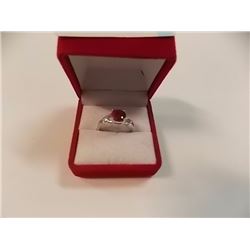 RING - GENUINE 1.0 CT ROUND FACETED RUBY SOLITAIRE IN STERLING SILVER SETTING - RETAIL ESTIMATE $350