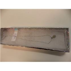 NECKLACE - LARGE 1CT OVAL FACETED PERIDOT & DIAMOND IN STERLING SILVER SETTING - RETAIL ESTIMATE $32