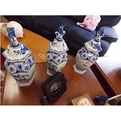 VINTAGE DELFT BLUE URNS - 3 TTL - as-is MARKED ON BASE