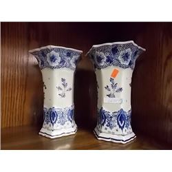 VINTAGE DELFT BLUE VASES - 2 TTL MARKED ON BASE